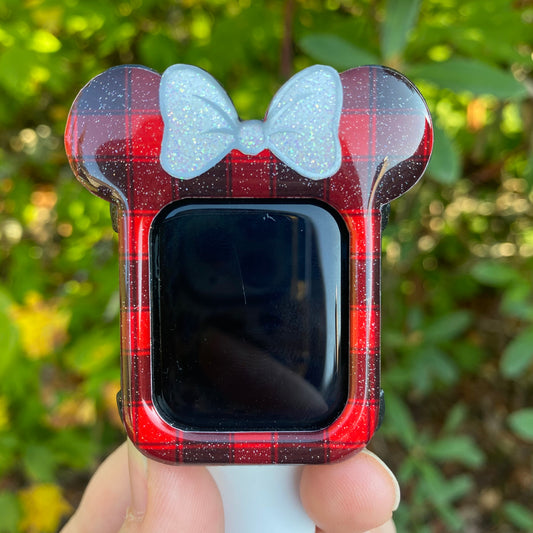 Buffalo Plaid WHITE BOW Watch Covers