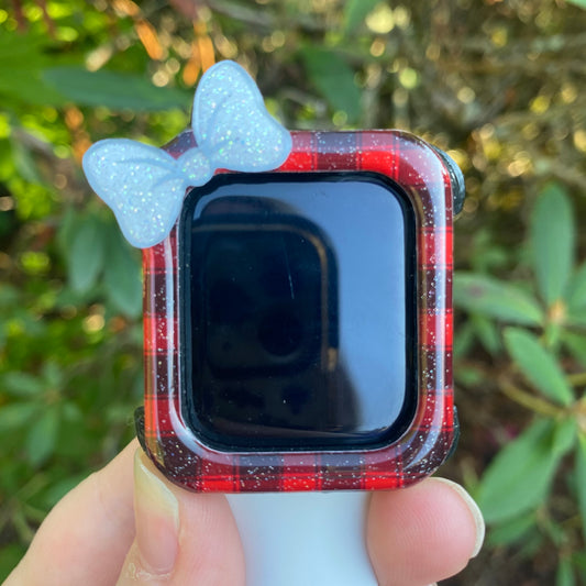 Buffalo Plaid WHITE BOW Watch Covers