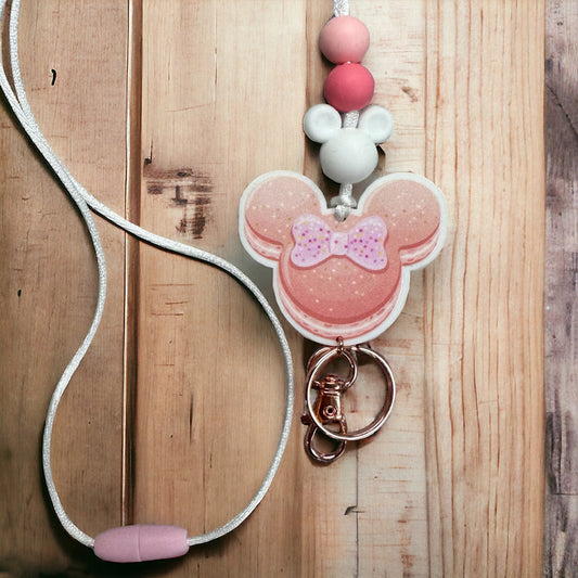 Pink Macaron Mouse Lanyard double sided