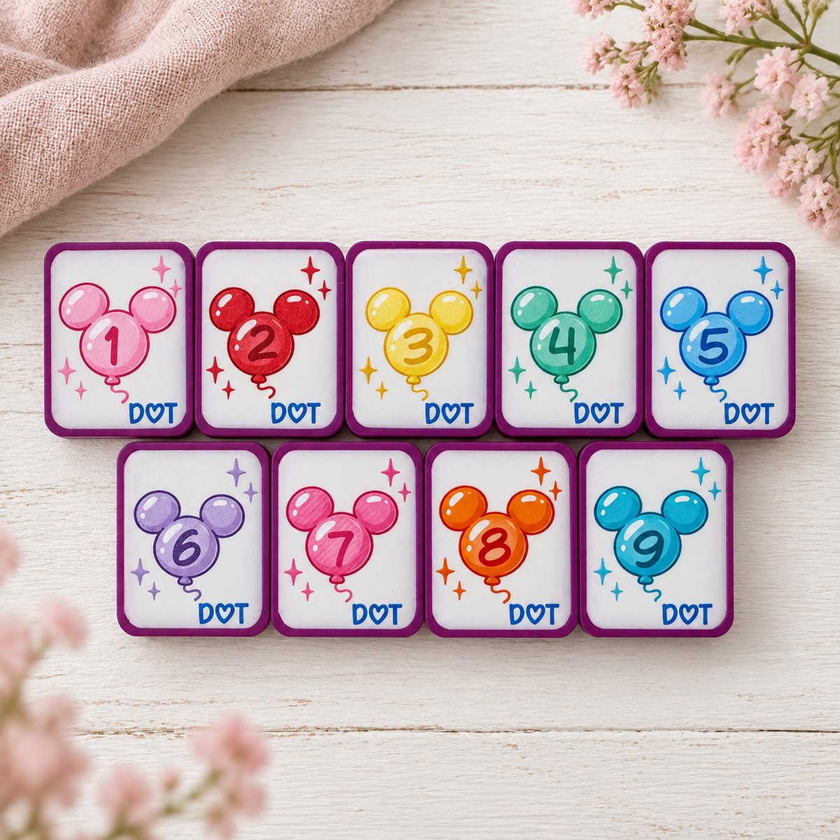 Happiest Tiles on Earth Mahjong set with 3D printed tiles, matching tile bag, dice, and choice of jokers