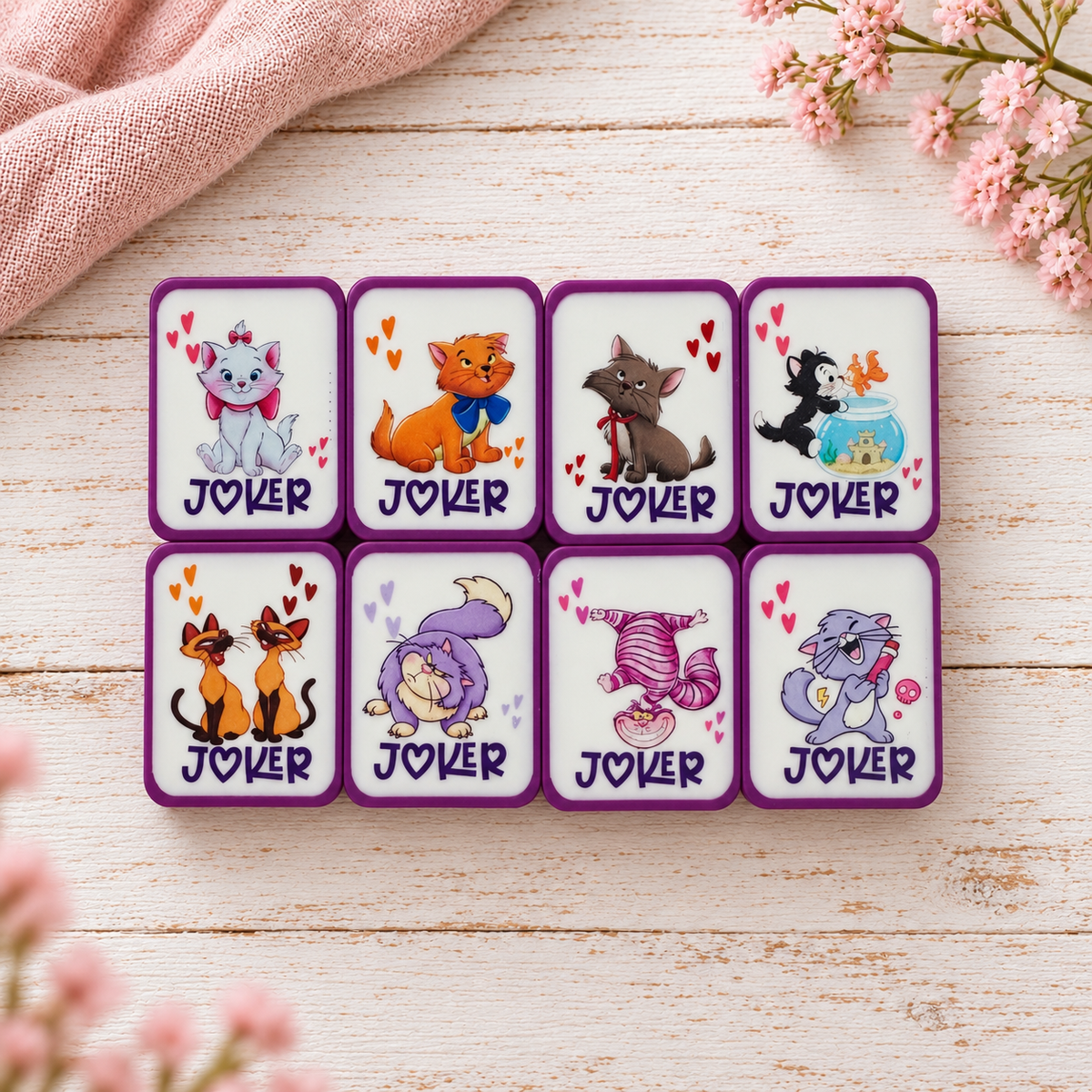 Happiest Tiles on Earth Mahjong set with 3D printed tiles, matching tile bag, dice, and choice of jokers
