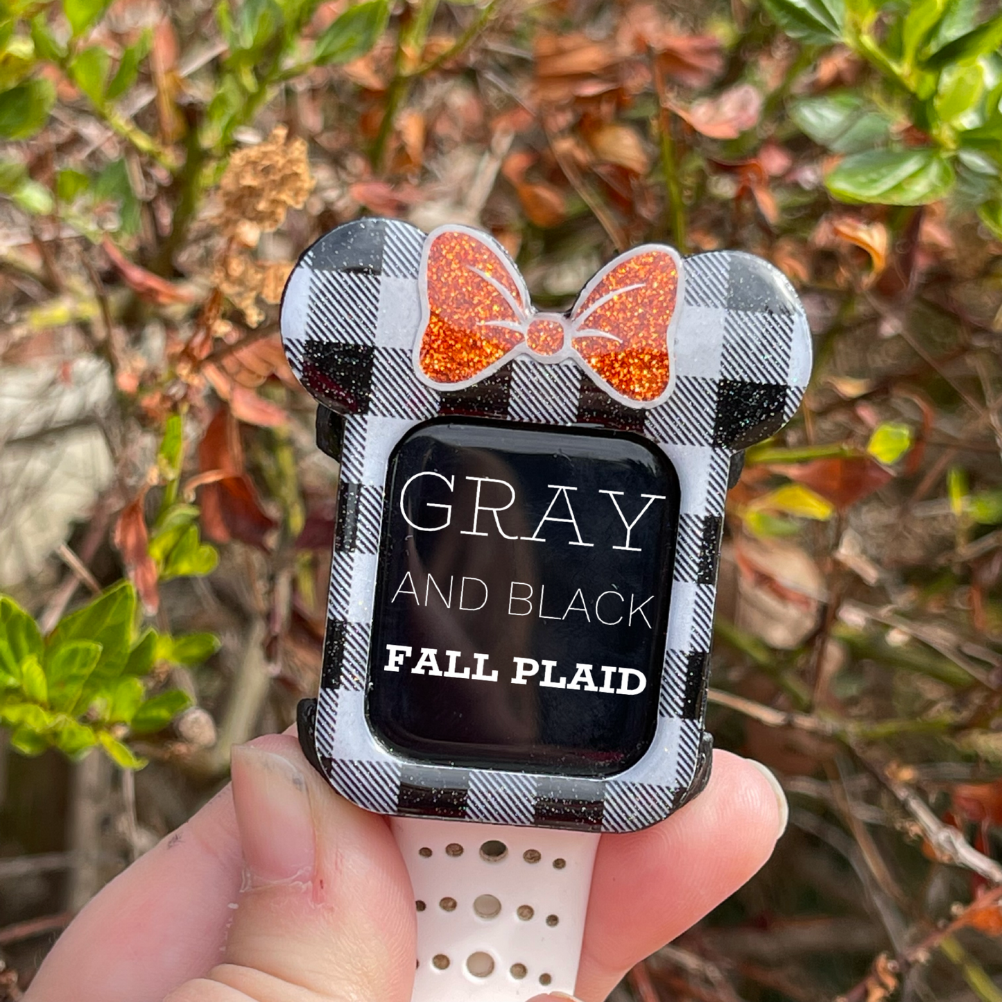 Gray Plaid ORANGE BOW Watch Covers grey